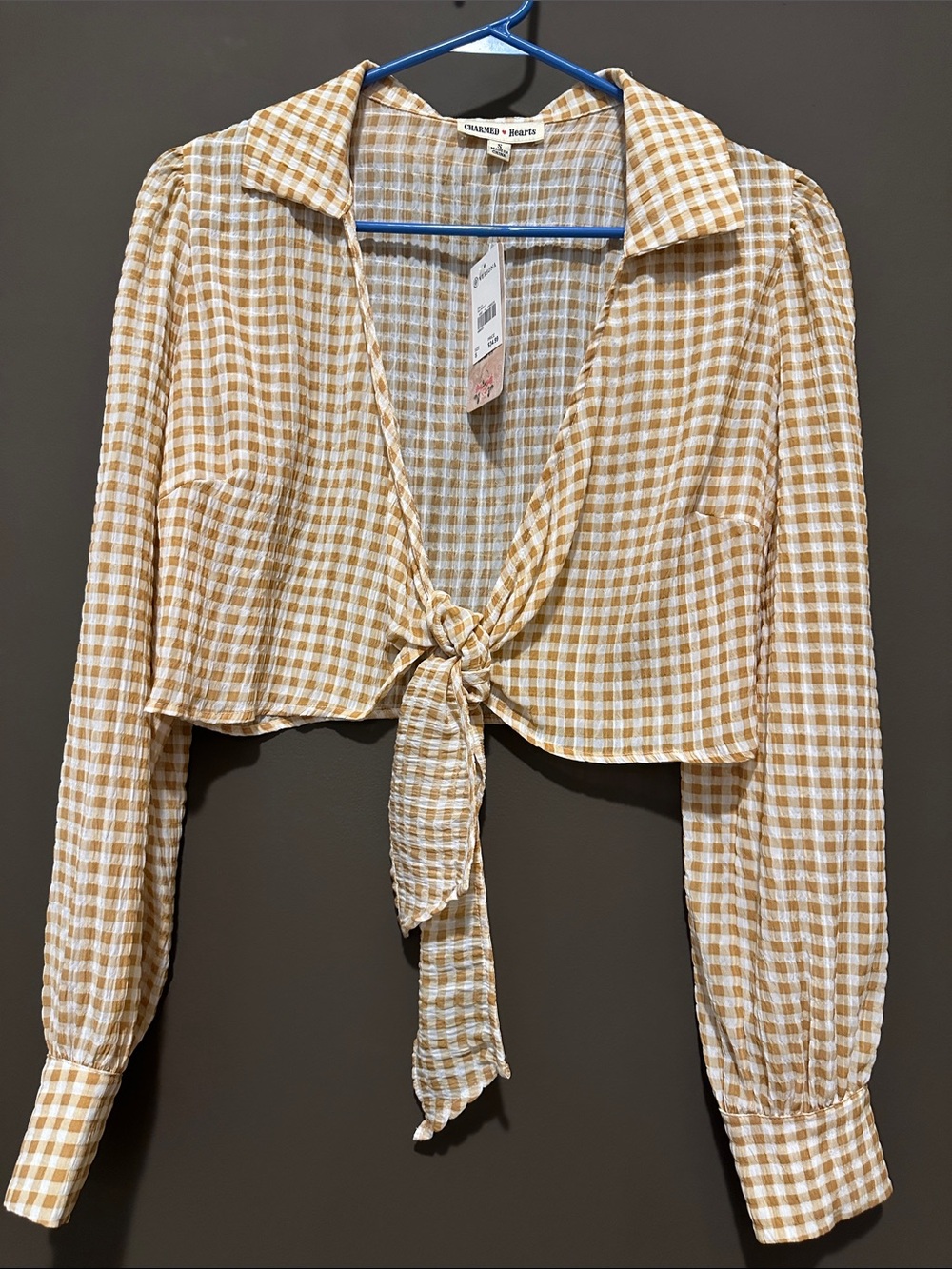 🤎 Charmed Hearts Gingham Tie Front Crop Top – NWT • SMALL